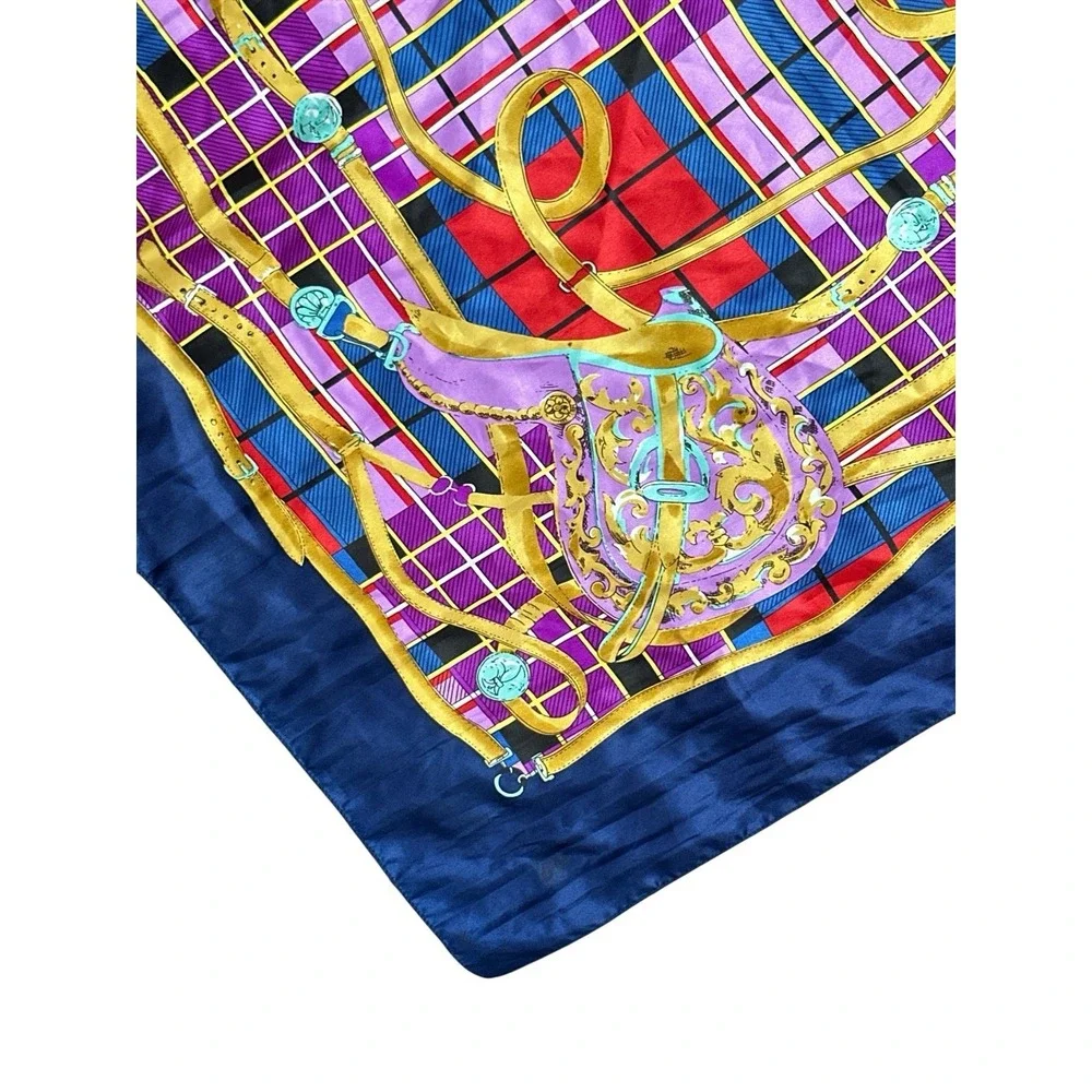 Vintage Korean Air Scarf Blue Gold Purple Red Turquoise etc Vibrant Colors‎